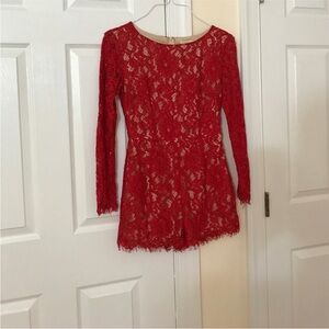 Mustard Seed Vibrant Red Lace Romper